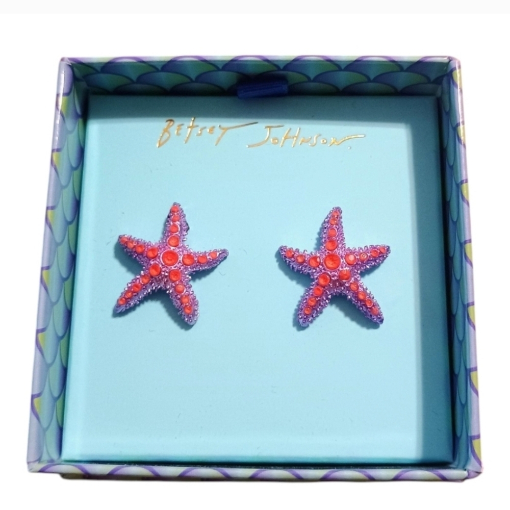 👉✨️ Betsey Johnson Mermaid Jewels Purple and Orange Starfish Stud Earrings
